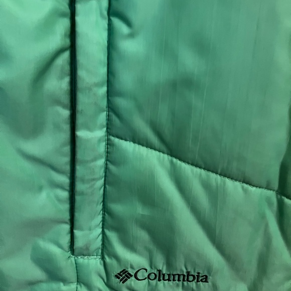 Columbia Women's Size L Light Green Puffer Jacket with Brown Lining FREE SHIP - Picture 5 of 7